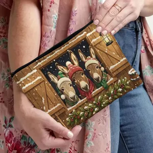 Digital print donkey pattern canvas zipper pouch stylish winter holiday storage bag daily use