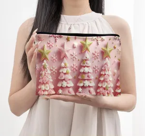 Rosa Weihnachtsbaum Druck Kosmetiktasche mit Reißverschluss für Make-up Aufbewahrung