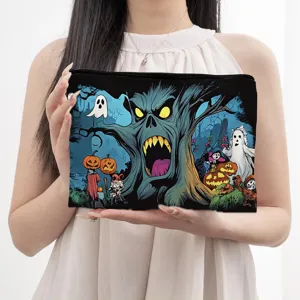 Halloween Kosmetiktasche gruseliger Baum Kürbis Print Clutch Reise Make-up Organizer Etui