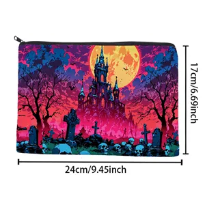 Modieuze Halloween gotische kasteel print rits make-up tas draagbare reis opbergtas.