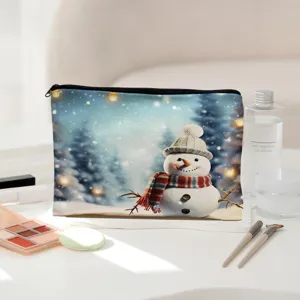 Christmas snowman print cosmetic bag travel makeup pouch large capacity organizer bag