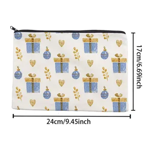 Weihnachten Leinwand Reißverschluss Kosmetiktasche mit festlichem Druck für Make-up Aufbewahrung.