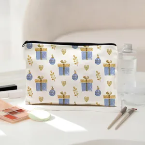 Weihnachtskosmetiktasche mit Geschenke und Herzen Muster, praktischer Reißverschluss Beutel.