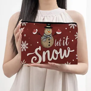 Christmas Canvas Cosmetic Bag Portable Travel Makeup Pouch Waterproof Toiletry Organizer Cute Holiday Gift Bag For Women