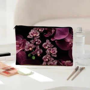 Elegante borsetta cosmetica con stampa floreale, trousse per trucco di alta qualità.