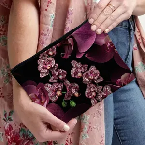 Elegante trousse per trucco con zip e stampa di orchidee gioiello per l'uso quotidiano.