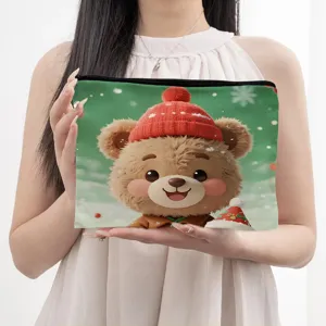 Christmas cute bear print cosmetic bag storage pouch for travel daily use makeup organizer.