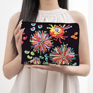Borsa cosmetica floreale colorata custodia con cerniera portatile multifunzionale