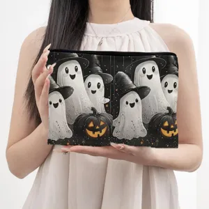 Halloween ghost canvas makeup bag large capacity zipper pouch travel storage pencil case