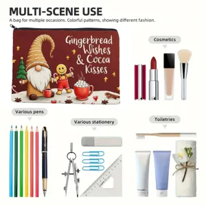 Christmas gnome print canvas zipper pouch multi-functional cosmetic bag stationery storage organizer
