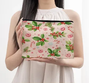 Christmas holiday polyester cosmetic pouch, perfect for travel and daily storage use.