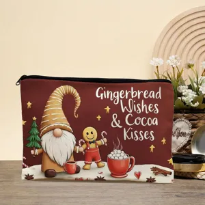 Christmas gingerbread gnome canvas makeup pouch cosmetic bag holiday storage bag for women