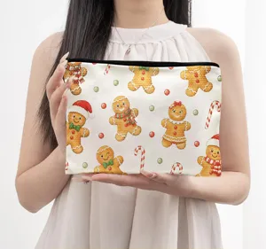 Weihnachtlicher Lebkuchen Kosmetikbeutel, süße Make-up Tasche für Reisen und Alltag Detail.