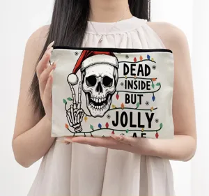 Weihnachten Skelett Leinwand Make-up Tasche, lustiger Spruch Reißverschluss Kosmetiktasche