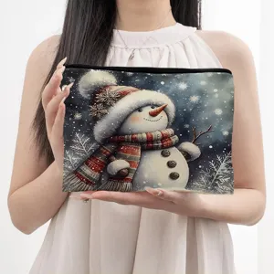 Weihnachten Schneemann Druck Kosmetiktasche, tragbare Make-up Tasche für Damen auf Reisen.