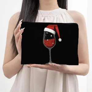 Weihnachts-Weinglas Print Kosmetiktasche, tragbare Reise Make-up Aufbewahrungstasche.