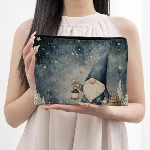 Trousse de toilette portable en toile avec motif de lutin et de nuit étoilée pour les femmes.