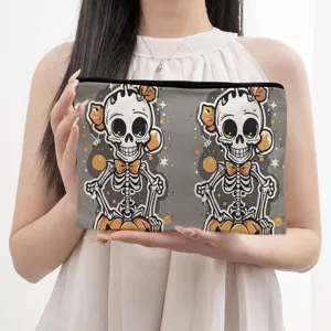 Halloween skelett druck kosmetiktasche, süße reißverschluss aufbewahrungstasche und federmäppchen.