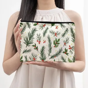 Large capacity Christmas tree cosmetic bag, polyester storage pouch for travel and stationery.
