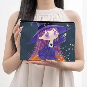 Halloween Hexe Cartoon Druck Kosmetiktasche Reißverschluss Aufbewahrung Tasche Federmäschchen