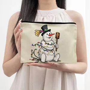 Leinwand Kosmetiktasche mit süßem Schneemann-Druck, ideal für Reisen und tägliche Organisation.