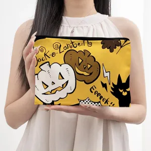 Halloween schwarze Katze Kürbis Kosmetiktasche mit Reißverschluss Make-up Aufbewahrungstasche
