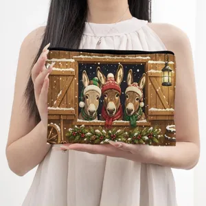 Christmas cute donkey print zipper pouch cosmetic bag holiday storage bag fashion cosmetic