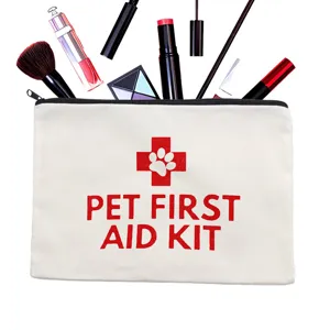 Waterproof canvas pet first aid kit storage bag and portable cosmetic makeup pouch.