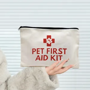 Canvas pet first aid kit storage bag portable waterproof makeup bag cosmetic organizer
