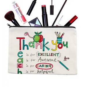 Teacher appreciation cosmetic bag canvas zipper pouch portable makeup travel storage pouch