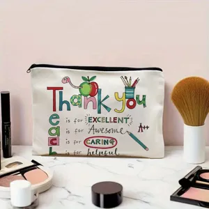 Canvas teacher cosmetic bag zipper pouch makeup organizer travel toiletry bag gift