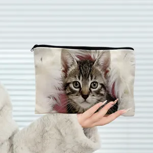 Large Capacity Canvas Makeup Bag Double Sided Print Black Cat Butterfly African Woman Art Portable Cosmetic Storage Pouch Travel Organizer For Women