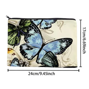 Canvas butterfly print makeup bag cosmetic pouch portable travel storage organizer 24x17cm.