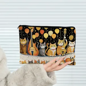 Artistic Animal Print Canvas Makeup Bag Portable Zipper Toiletry Organizer Clutch Travel Storage Pouch For Women Daily Use