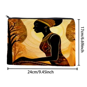 Cosmetic bag with artistic print, spacious storage pouch for daily travel use.