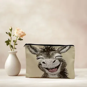 Joli sac cosmétique en toile avec impression d'âne de dessin animé trousse de maquillage de voyage.