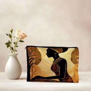 Stylish large capacity cosmetic pouch with artistic print, portable zipper travel makeup bag.