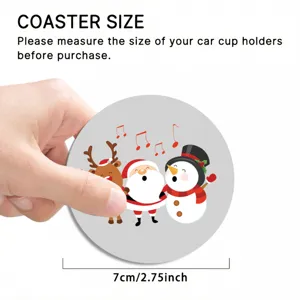 Cute Christmas car coaster detail view, non-slip silicone cup mat with holiday design.