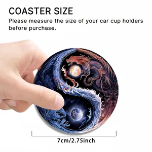 Detailed view of the silicone car cup coaster featuring a unique yin yang dragon design.