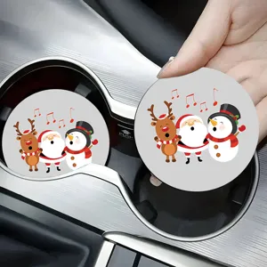 Christmas car cup coaster detail, anti-slip silicone pad with cute singer holiday graphic.