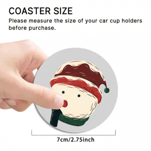 Round car cup holder coaster with cute snowman design, non-slip silicone, 7cm diameter.
