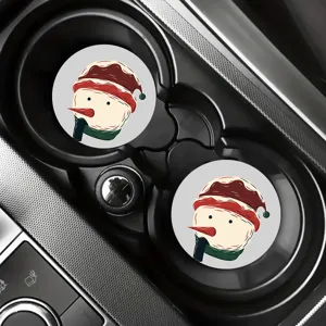Details of the cute Christmas snowman silicone car cup coasters in vehicle holder.