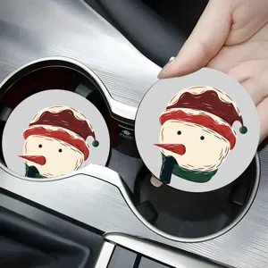 Car cup holder coaster detail shot featuring a cute cartoon snowman pattern design.