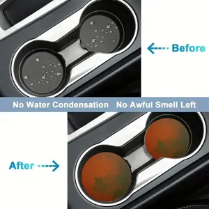 Detailed view of absorbent car cup holders showing moisture absorption and anti-slip feature.