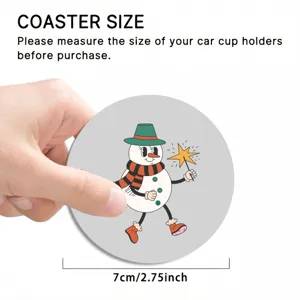 Round car cup holder coaster silicone non-slip heat insulation pad with retro snowman design 7cm