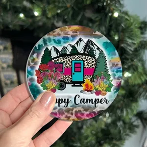 Silicone coaster heat-resistant drink mat with vintage camper design for table protection.