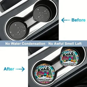 Silicone car cup coasters anti-slip heat-resistant mats waterproof cute camper design 2pcs