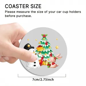 Christmas car coaster detail view, 7cm round non-slip cup holder mat for interior decor.