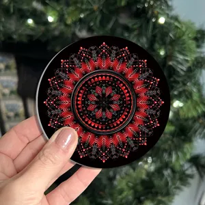 Round mandala pattern car coaster heat insulation table mat exquisite red black geometric design