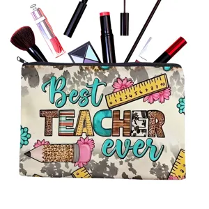 Teacher themed cosmetic bag travel pouch zipper makeup bag with cute school print design